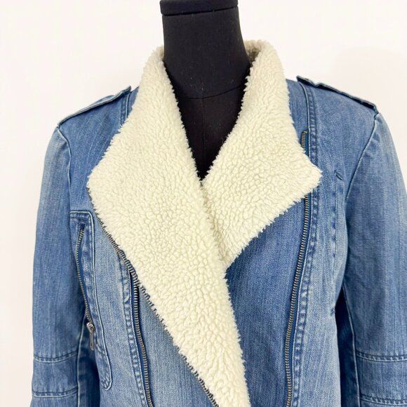 VINTAGE STYLE DENIM SHERLING FUR COLLAR JACKET ZIP UP ONLY BRAND SIZE MEDIUM - Picture 3 of 13